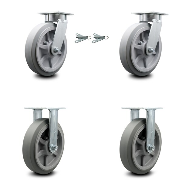 8 Inch Kingpinless Thermoplastic Rubber Wheel Caster Swivel Locks 2 Rigid, 2PK